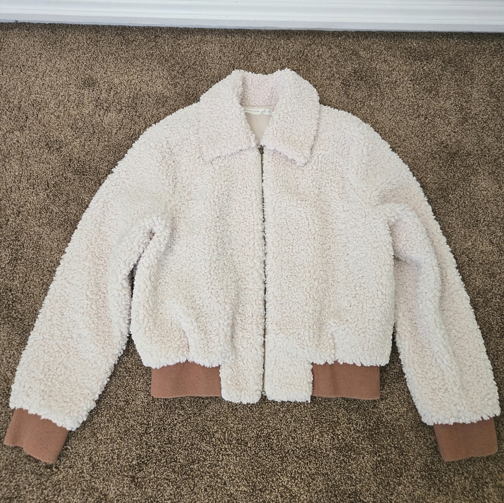 Altar'd State Cream Teddy Jacket with Tan Accents